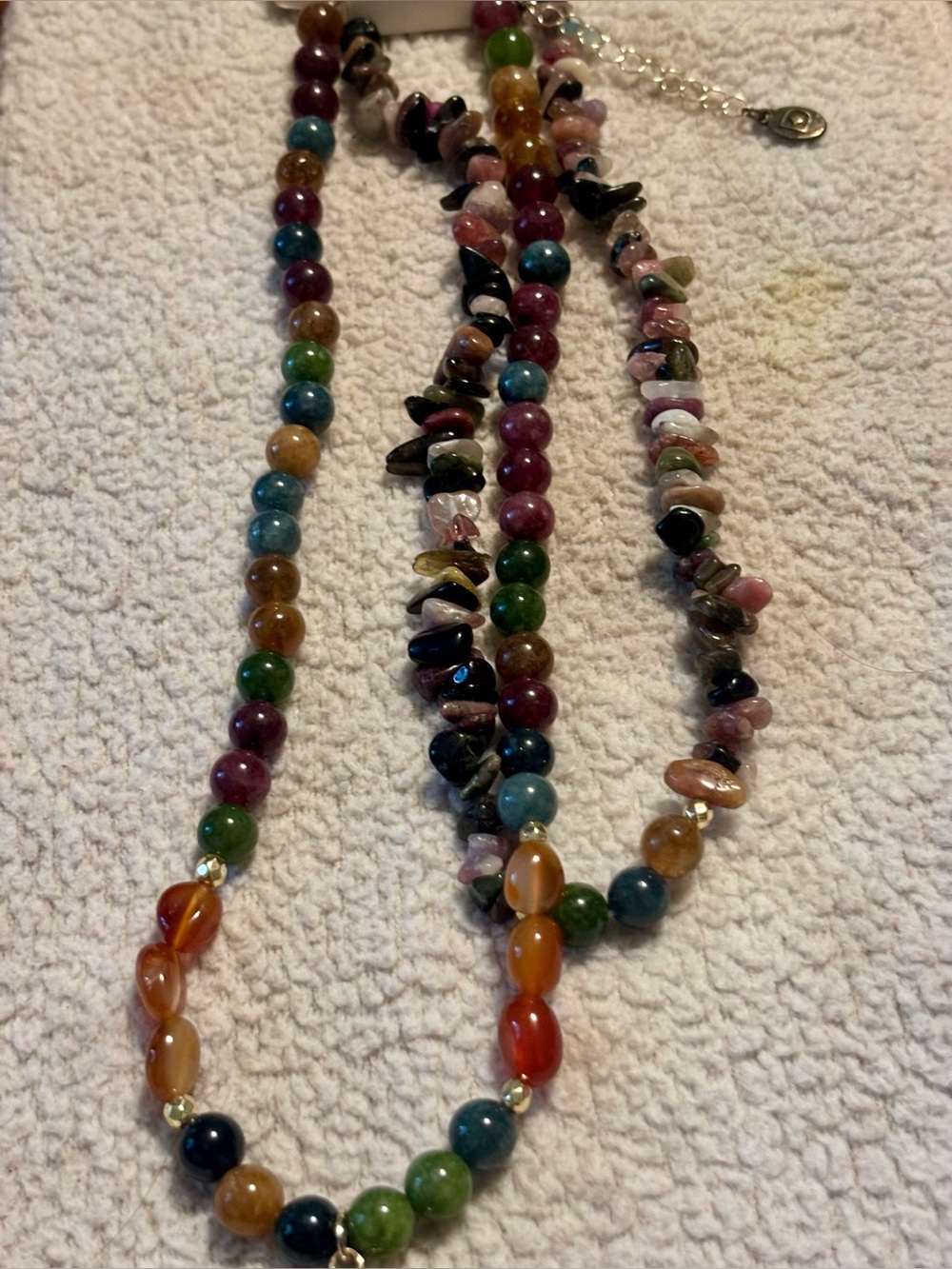 dylan Mysric Multicolored Natural Gemstone Layered Necklace Teardrop Pendant - Picture 3 of 7